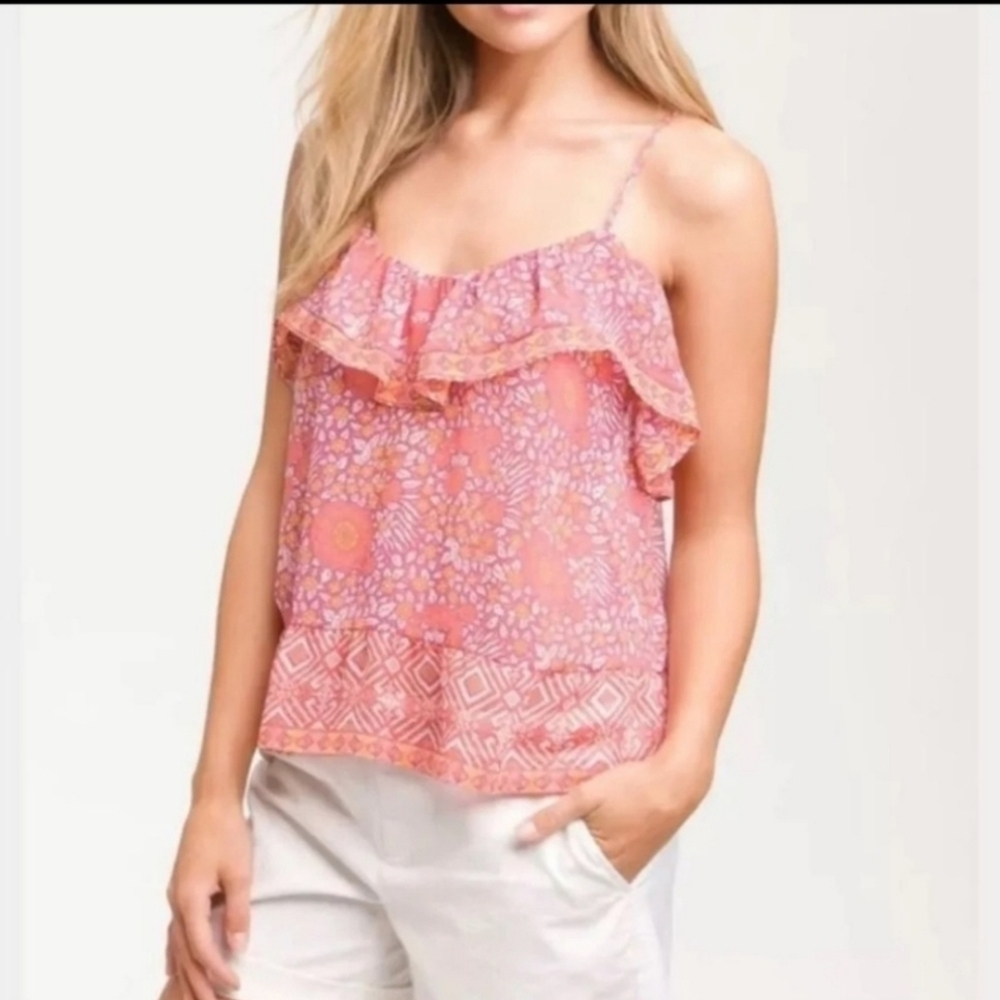Joie Pink and Orange Floral Silk Blouse